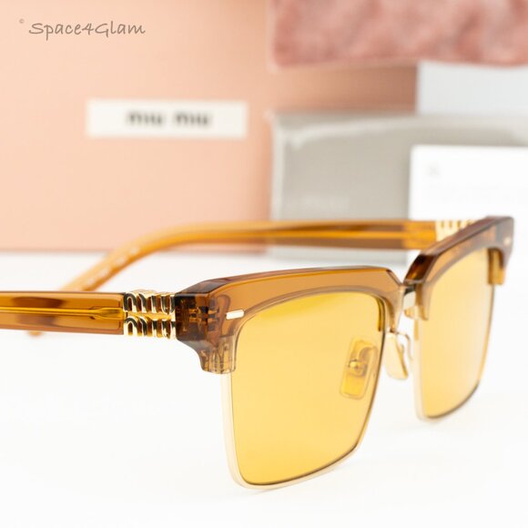 NEW Miu Miu MU10ZS 15T0B7 Caramel Trasparent Yelllow Square Unisex Sunglasses main image 7